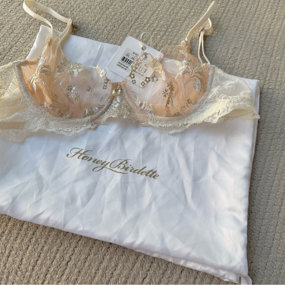 Honey Birdette Cream and Gold Luxury Lace Bra